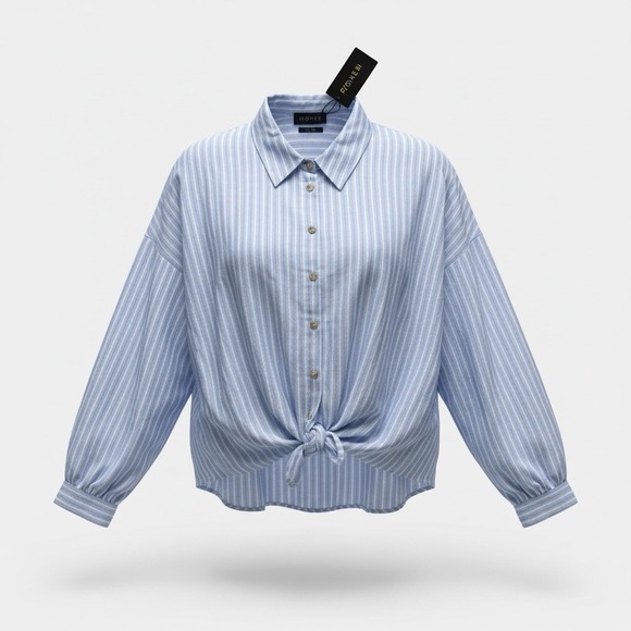Piombo Tops - NWT Piombo Italy Striped Long Sleeve Shirt With Knot Detail XL